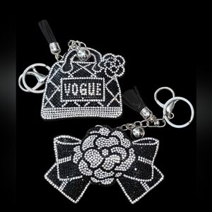 Rhinestone Purse and Bow Bag Charm Keychain Set